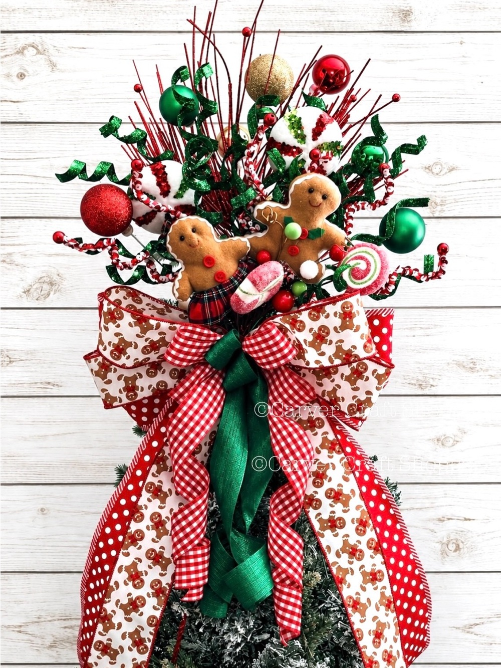 Gingerbread Christmas tree topper bow decor decoration gift